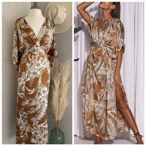 ❤️ Lulus Take A Holiday Tan Tropical Print Maxi Dress